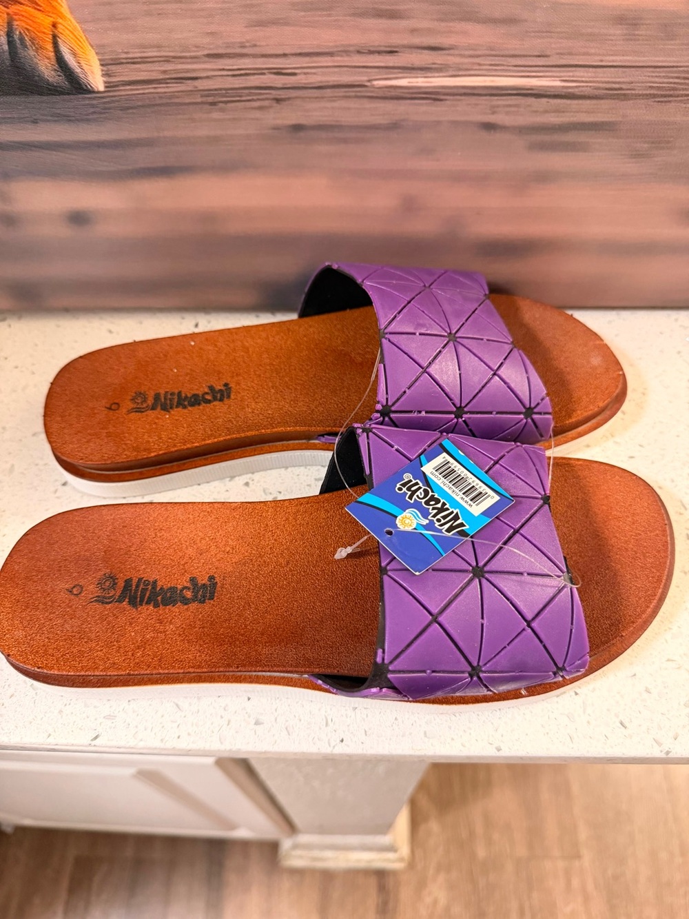 NIKA Purple Slide Sandals with Geometric Strap